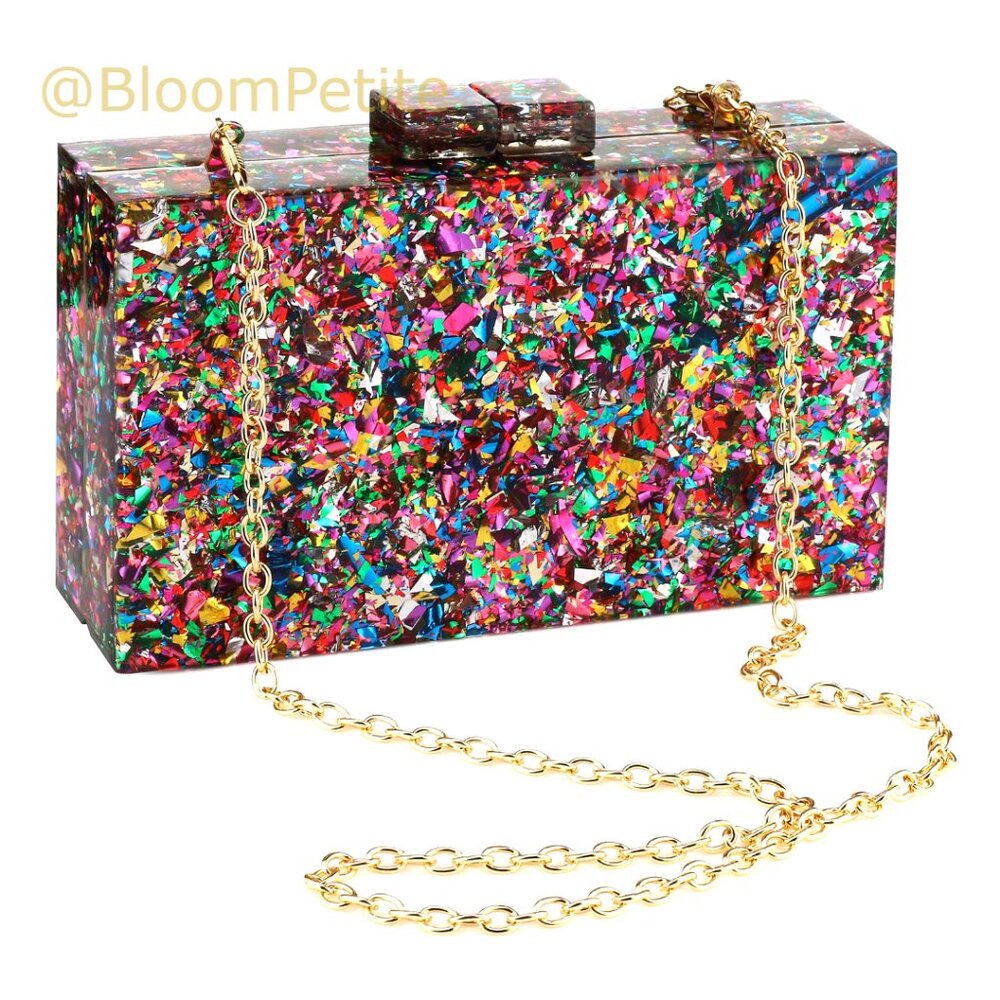 Acrylic Geometric Pattern Evening Bag with Detachable Chain